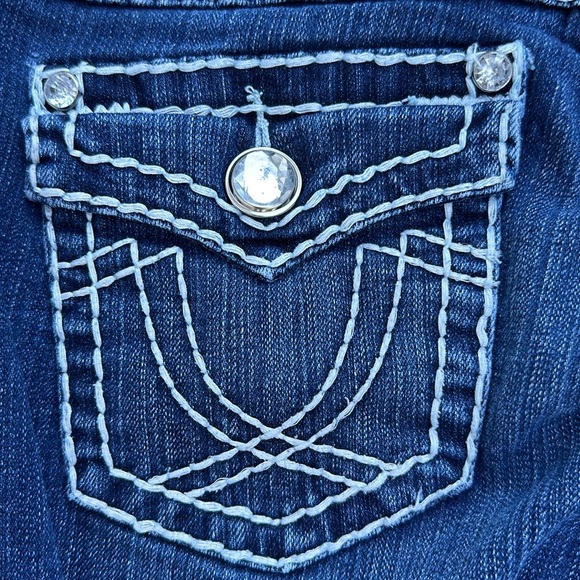 LA idol Y2K ladies western  7 boot cut Jean with bling pockets thick thread - Picture 10 of 16